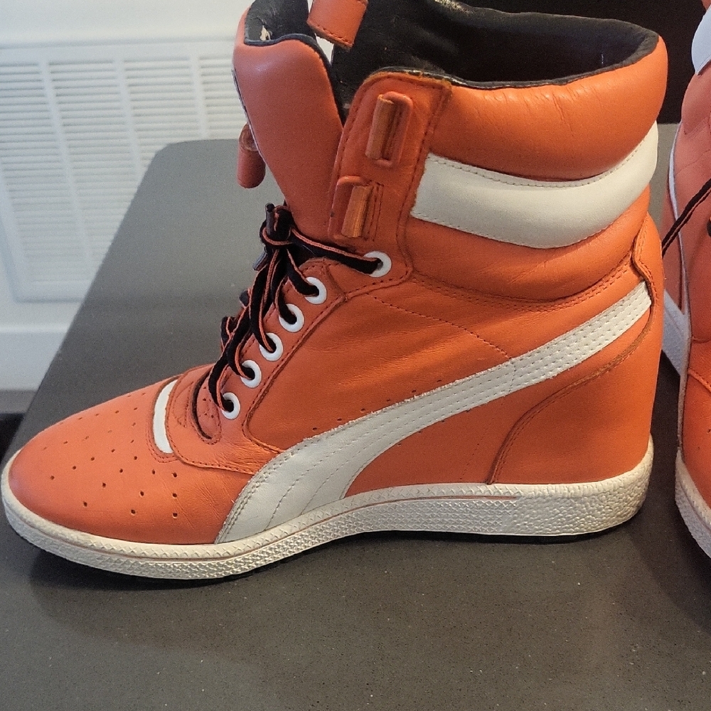 Puma Orange High-Top Wedge Sneakers - Picture 3 of 4